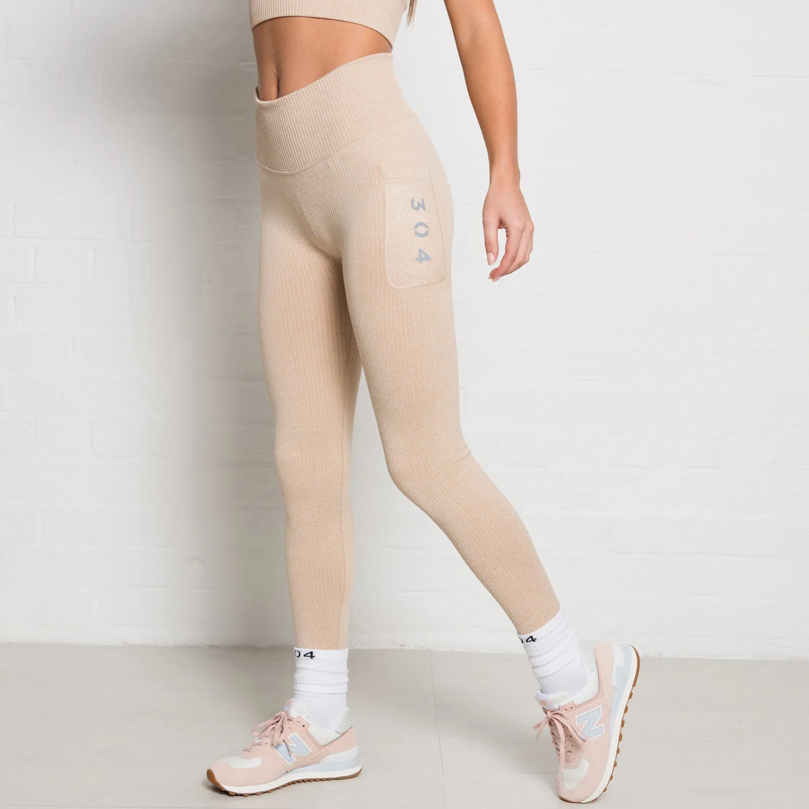 304 Womens Ribbed Seamless 3D Fit Leggings Nude