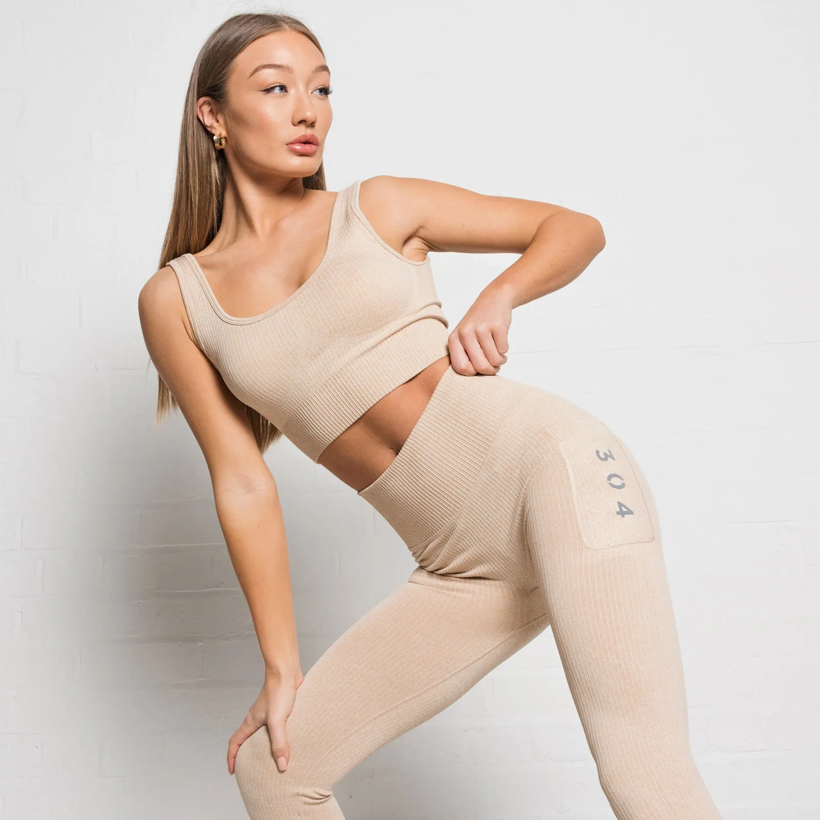 304 Womens Ribbed Seamless 3D Fit Leggings Nude