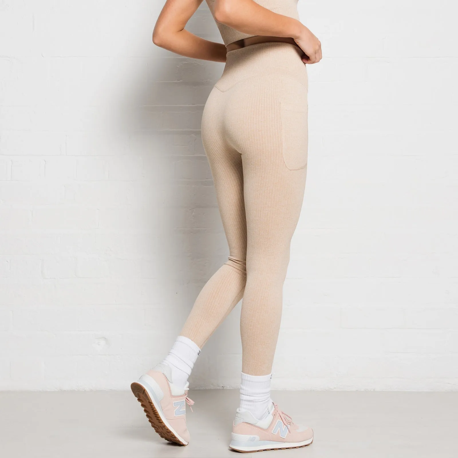 304 Womens Ribbed Seamless 3D Fit Leggings Nude