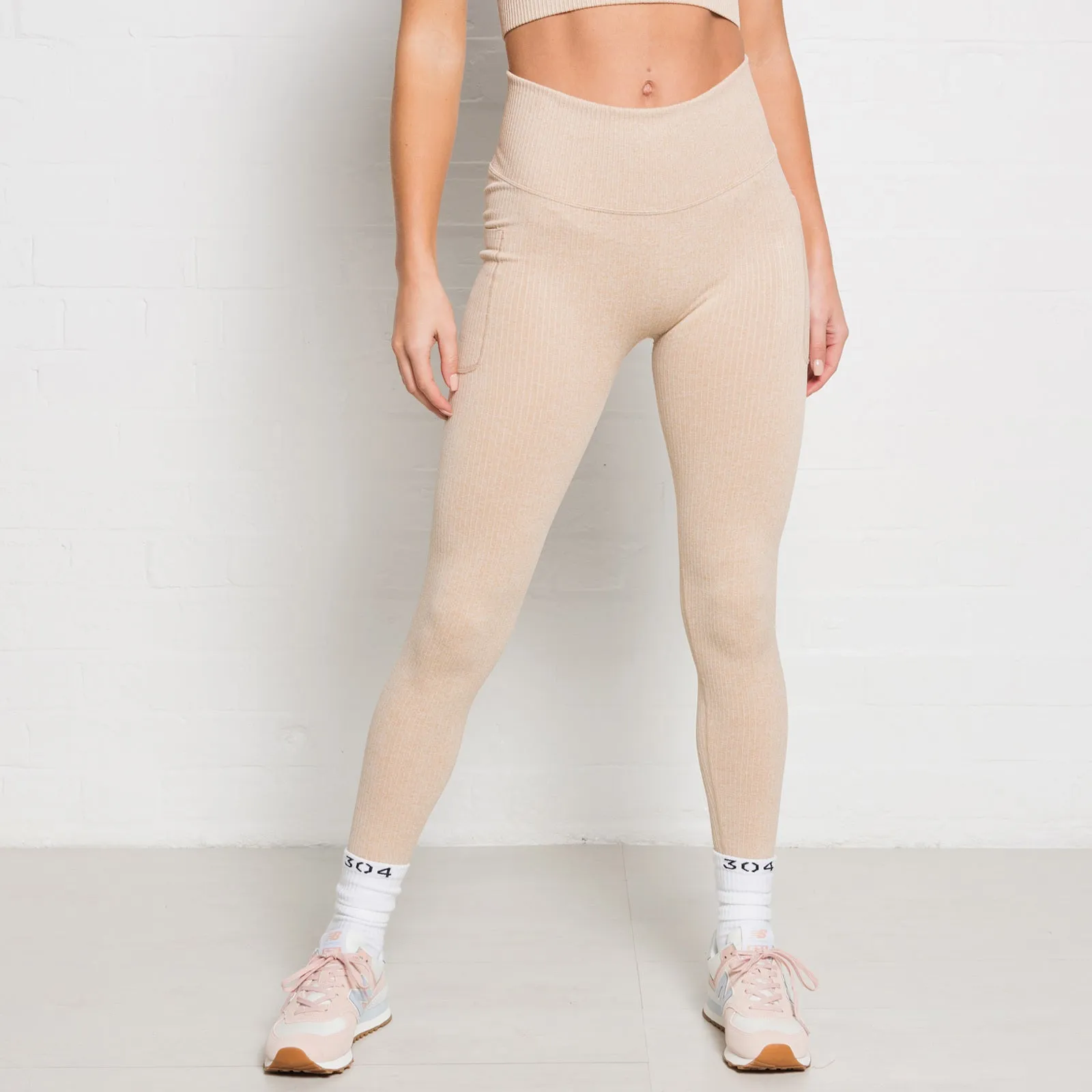 304 Womens Ribbed Seamless 3D Fit Leggings Nude