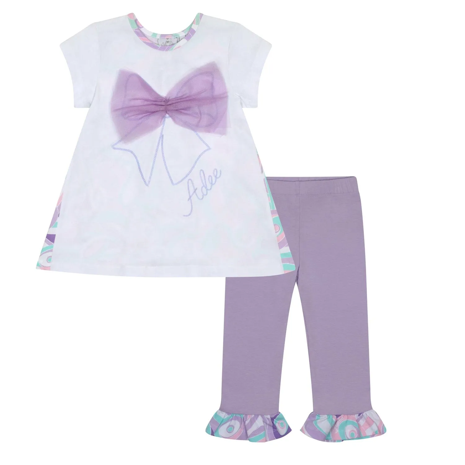 A DEE -  Naomi Popping Pastels Bow Artwork Legging Set - White