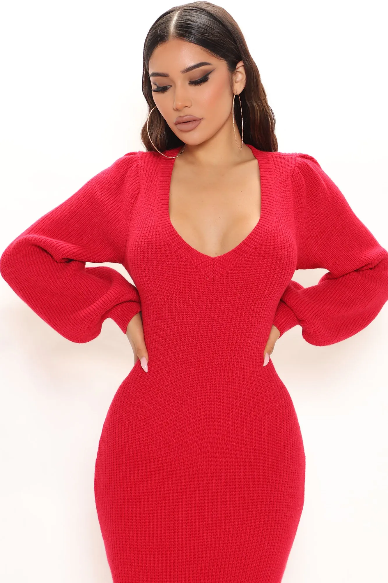 Arlette Sweater Midi Dress - Red