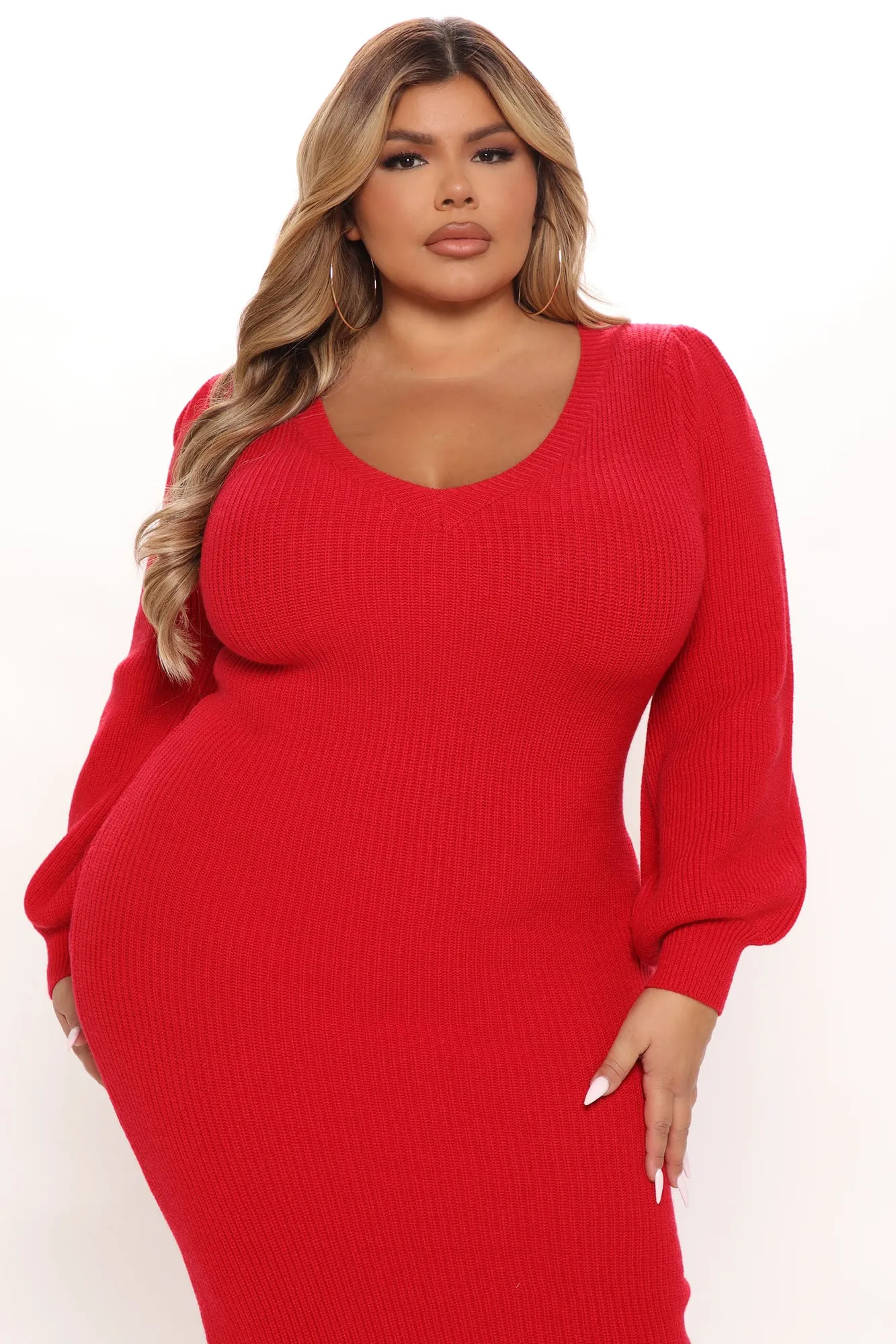 Arlette Sweater Midi Dress - Red
