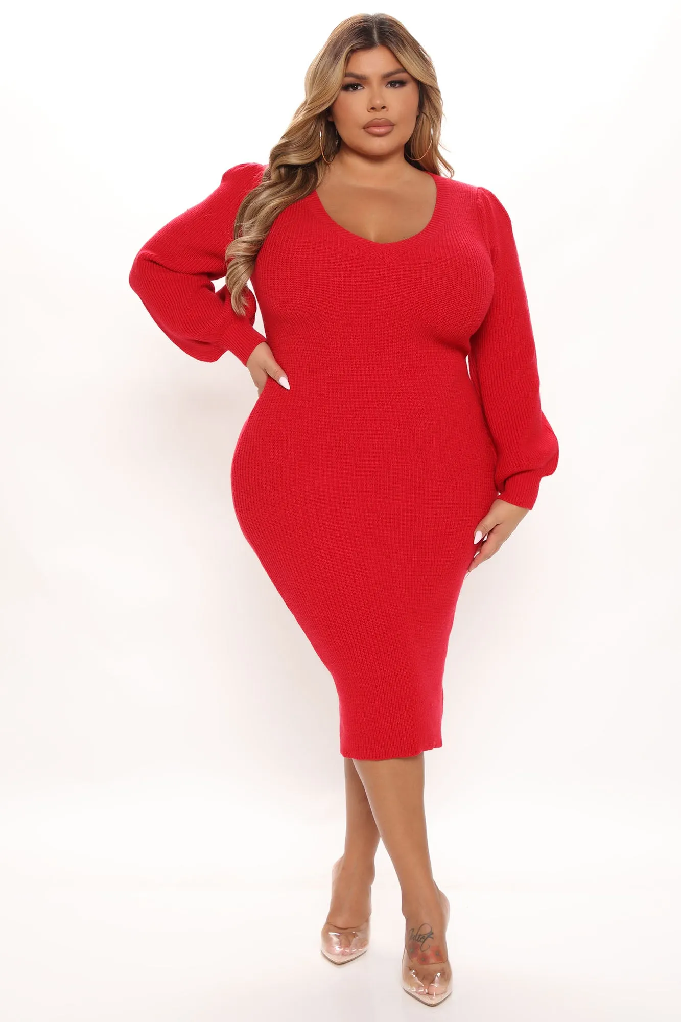 Arlette Sweater Midi Dress - Red