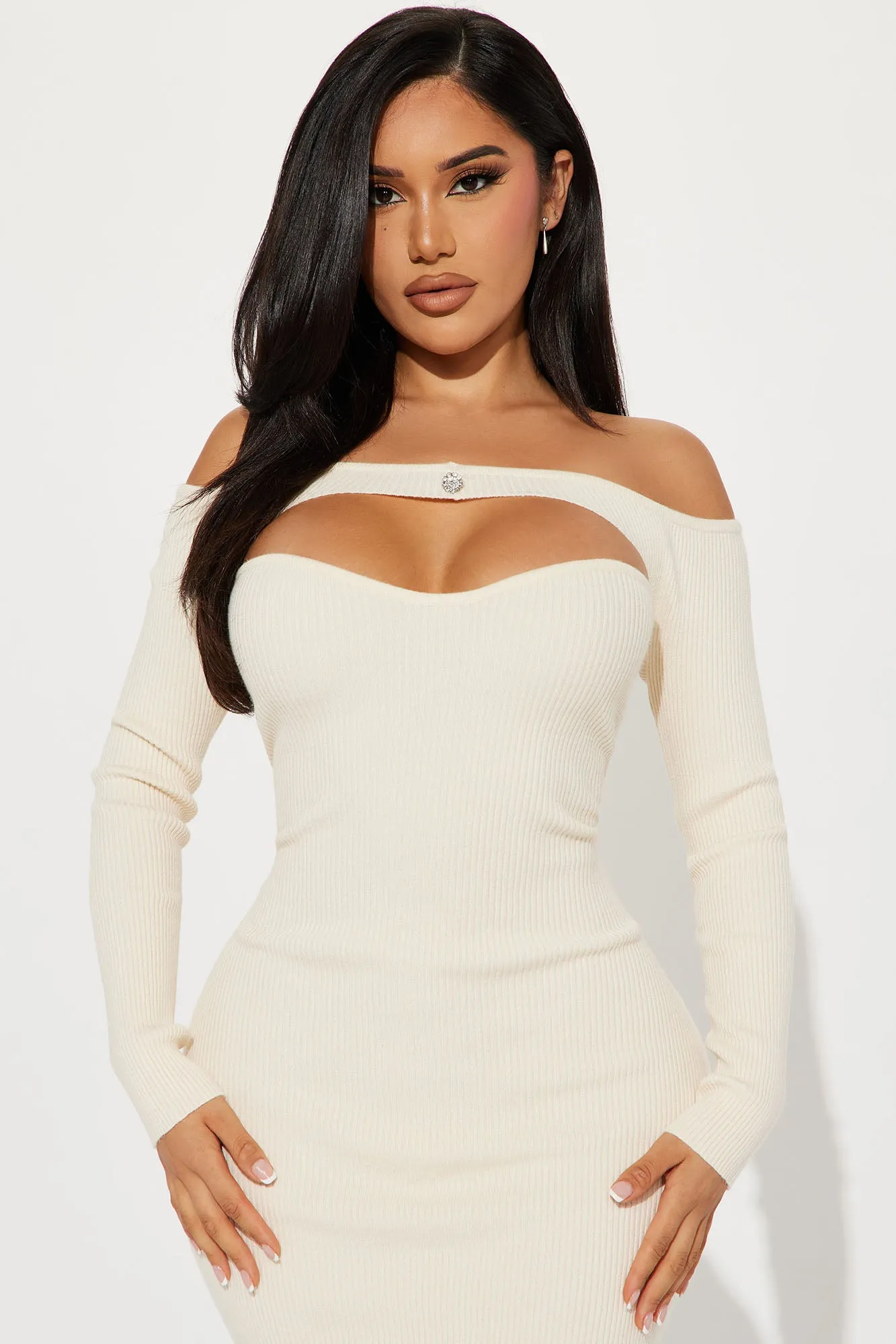 Aspen Sweater Midi Dress - Cream