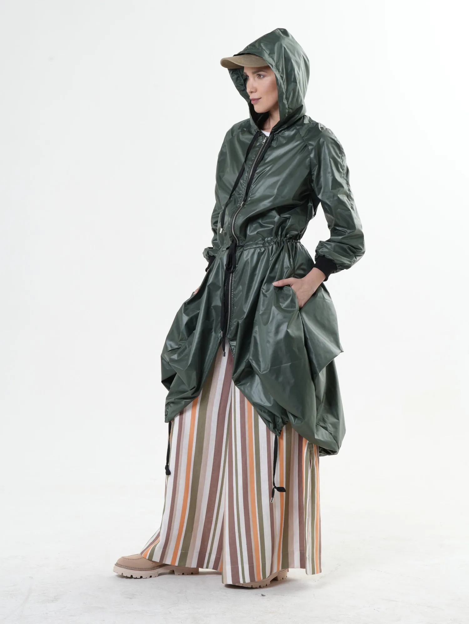 Asymmetric Hooded Raincoat In Green