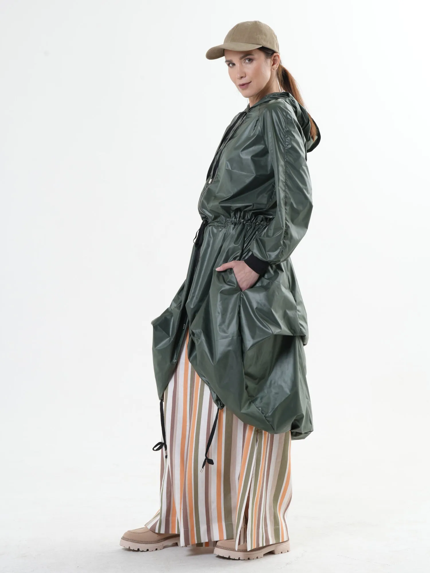Asymmetric Hooded Raincoat In Green