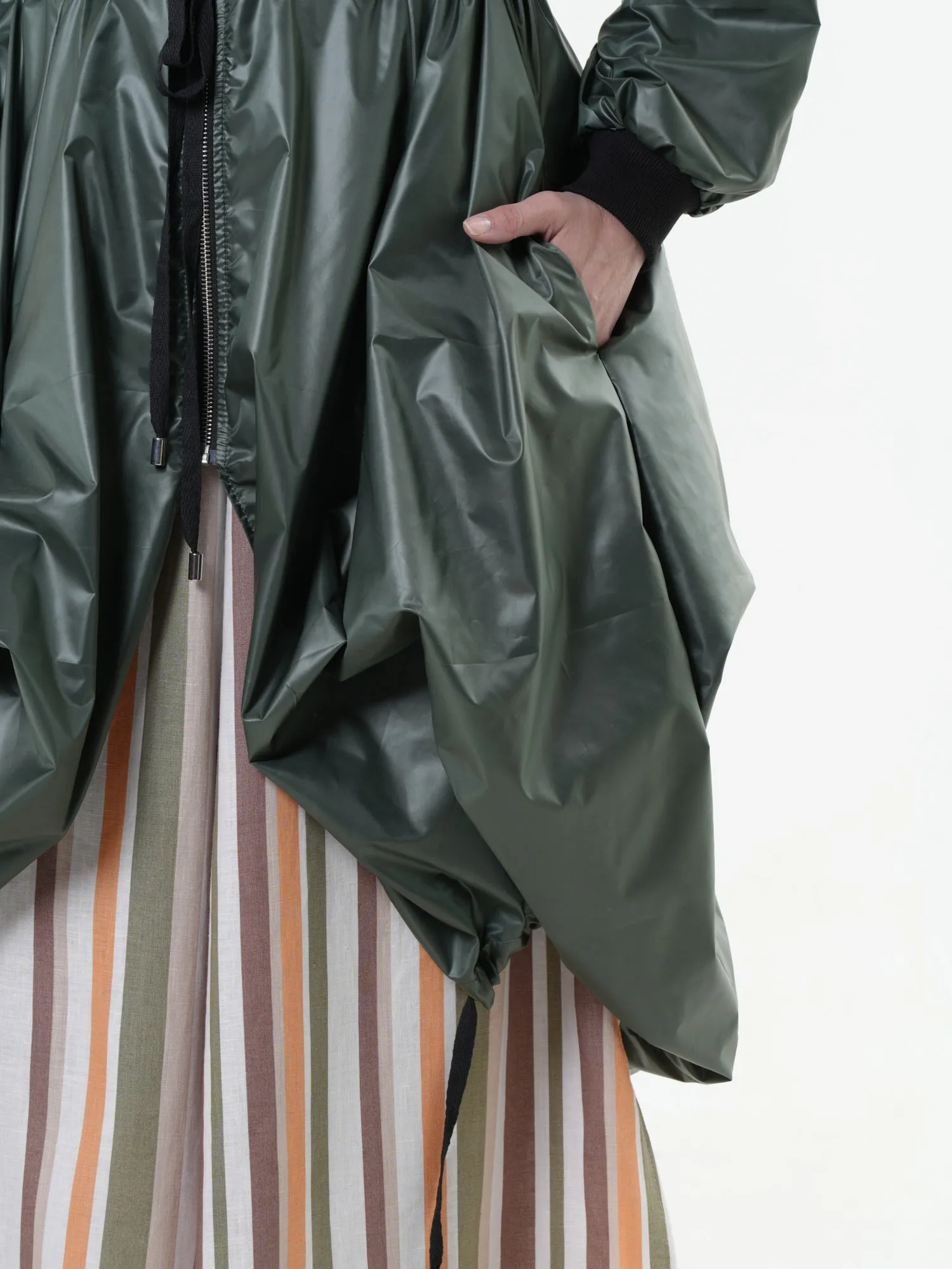 Asymmetric Hooded Raincoat In Green