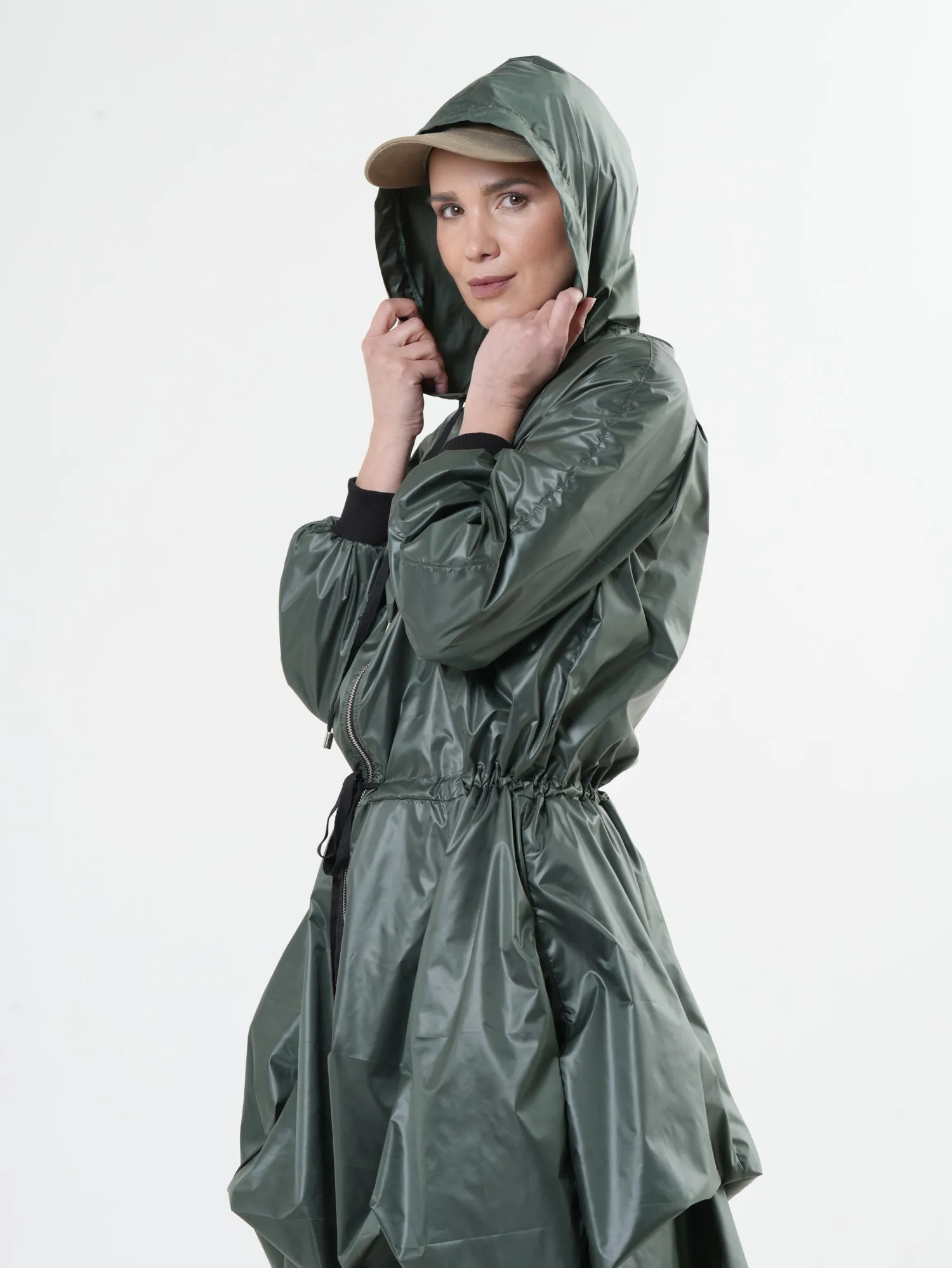 Asymmetric Hooded Raincoat In Green
