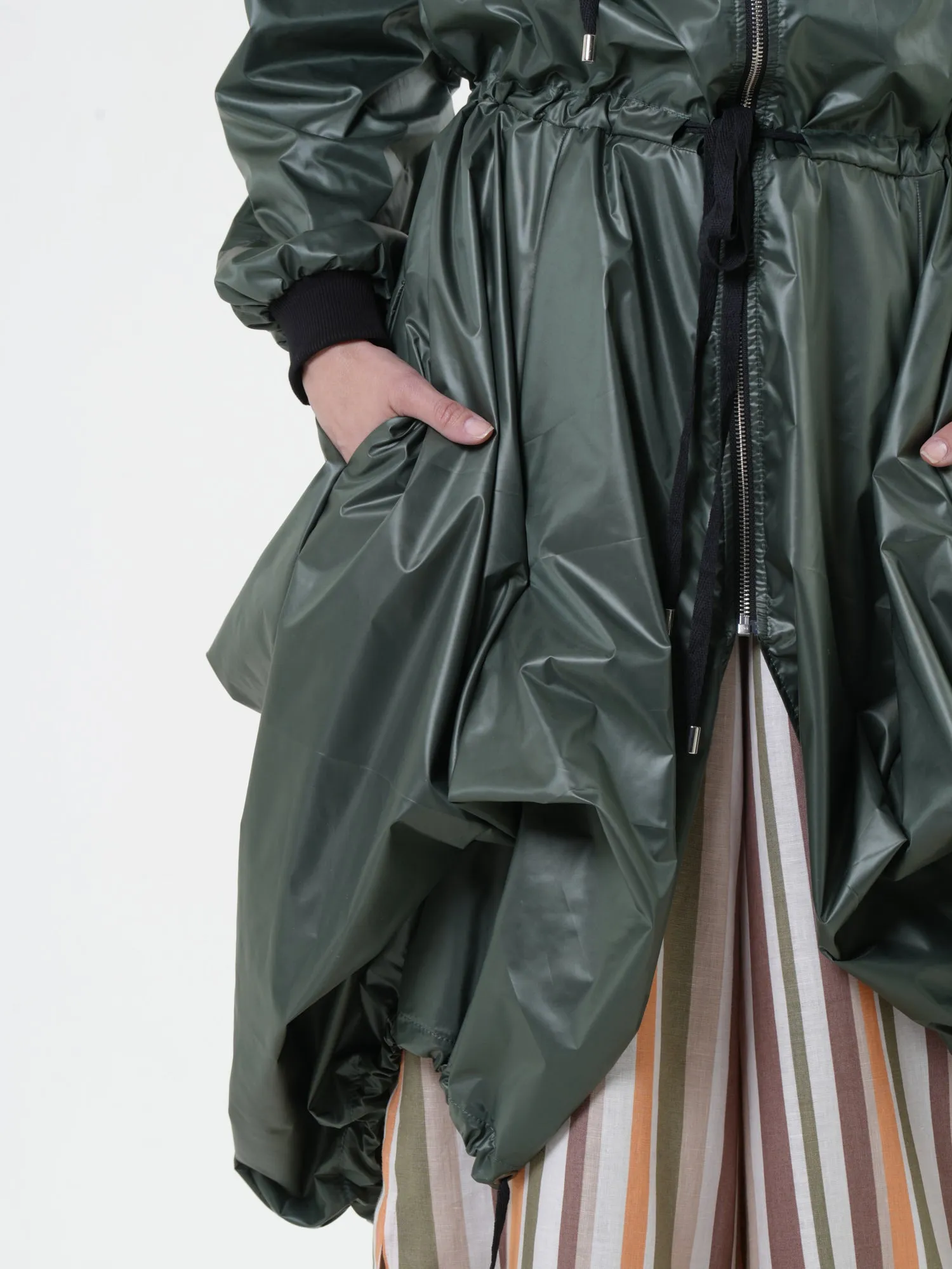 Asymmetric Hooded Raincoat In Green