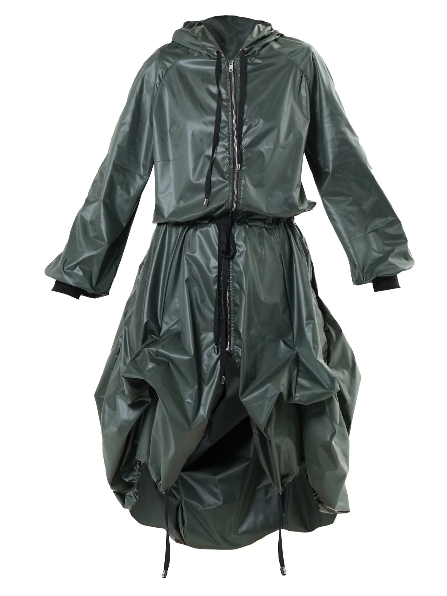 Asymmetric Hooded Raincoat In Green