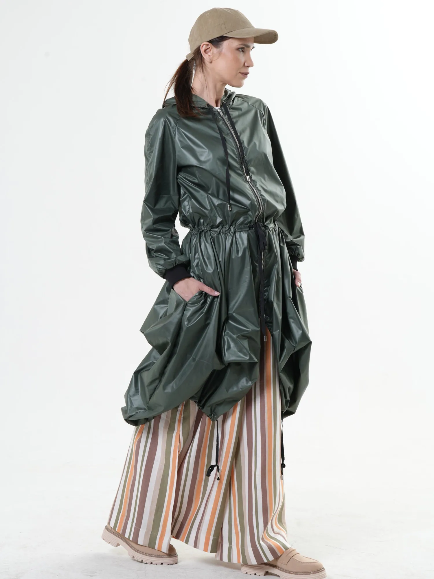 Asymmetric Hooded Raincoat In Green