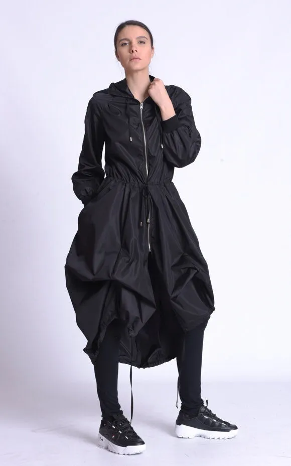 Asymmetric Hooded Raincoat In Green
