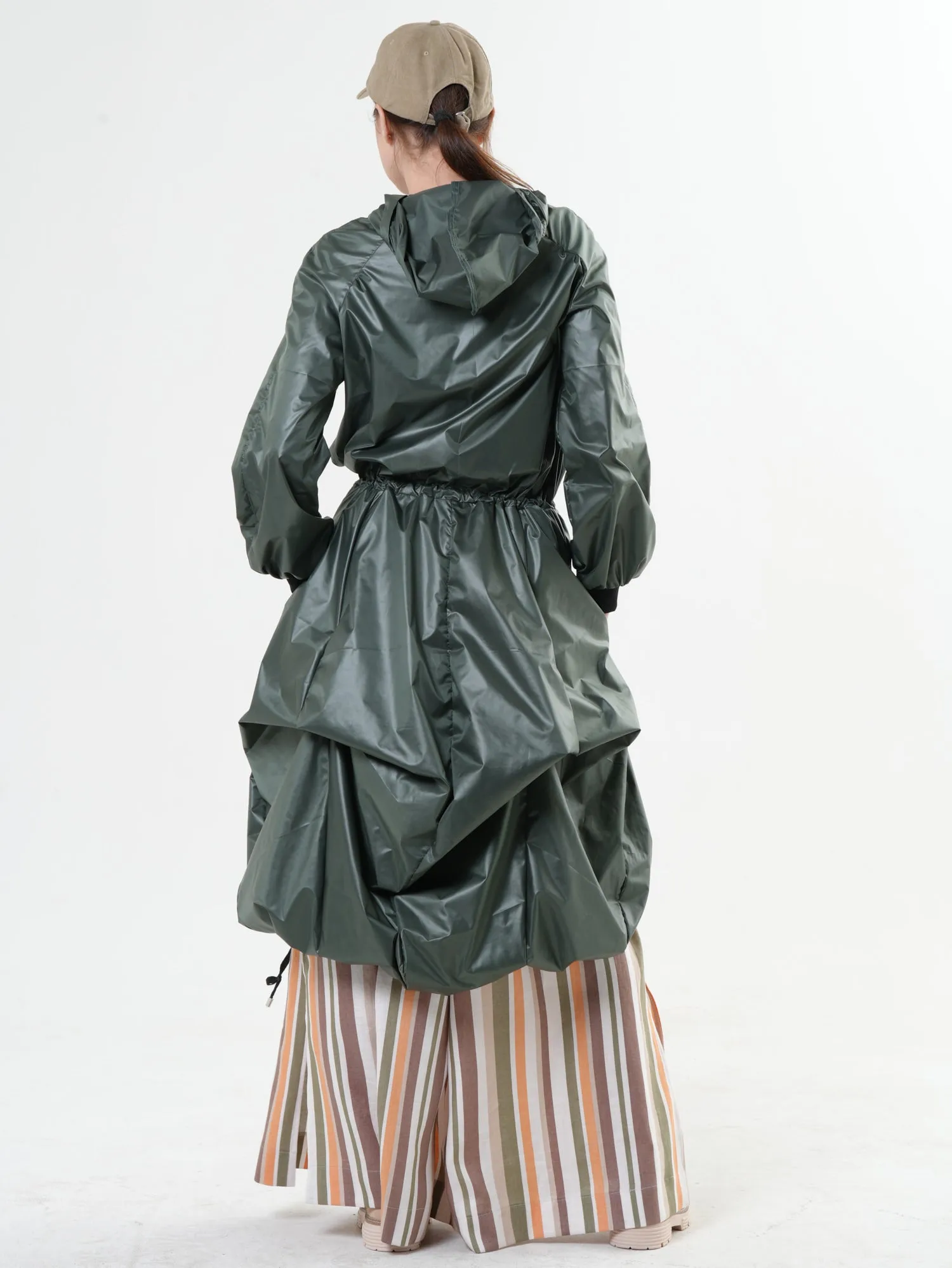 Asymmetric Hooded Raincoat In Green