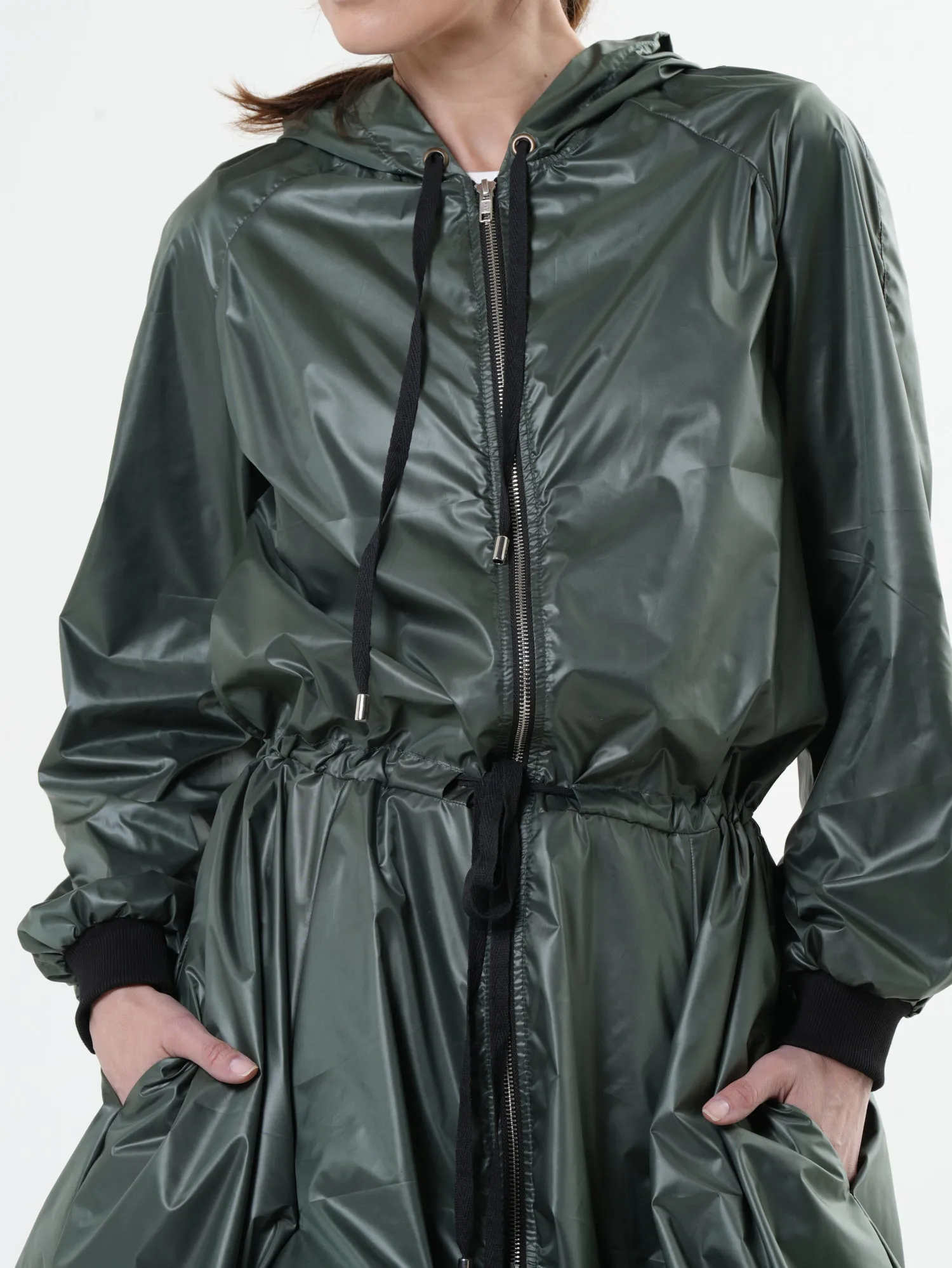 Asymmetric Hooded Raincoat In Green