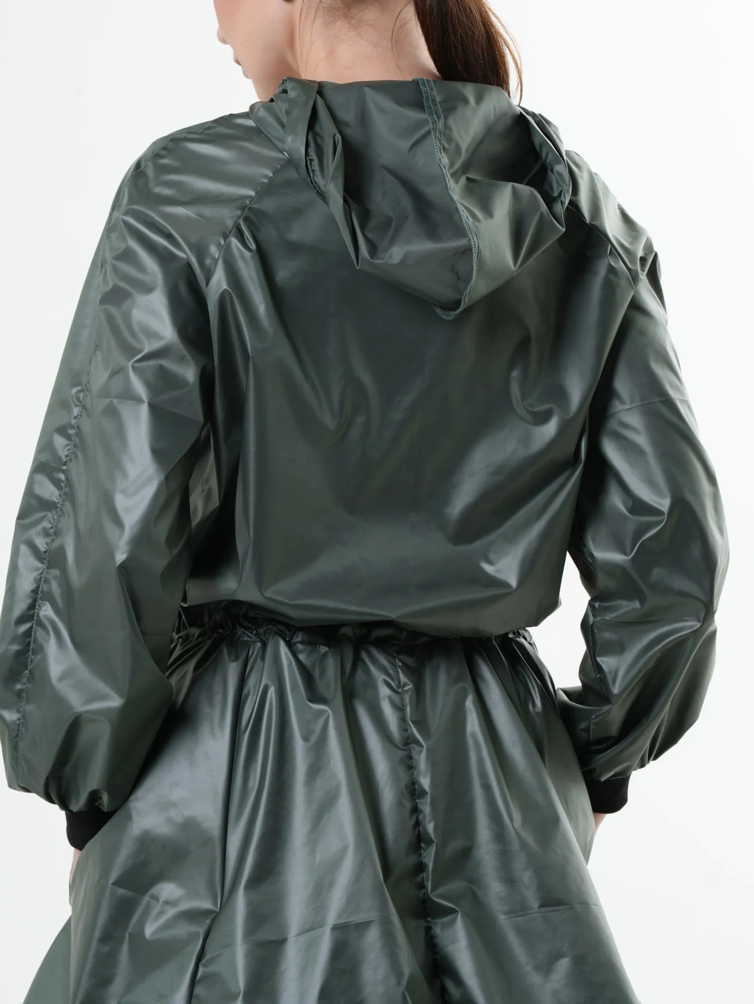 Asymmetric Hooded Raincoat In Green