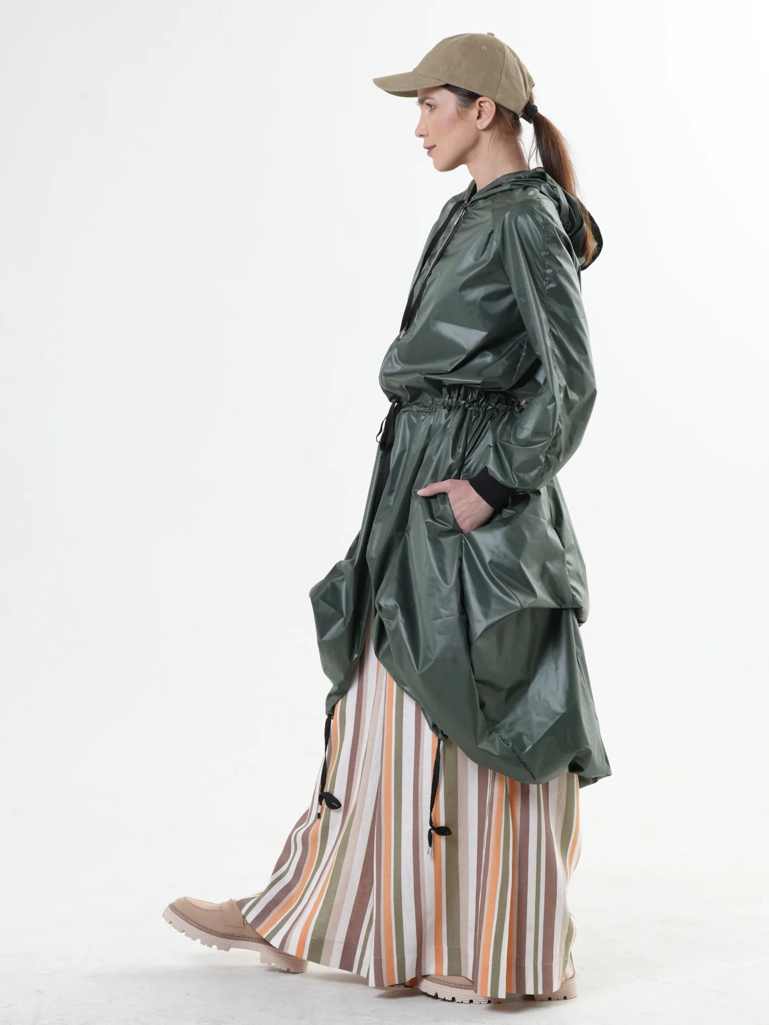 Asymmetric Hooded Raincoat In Green