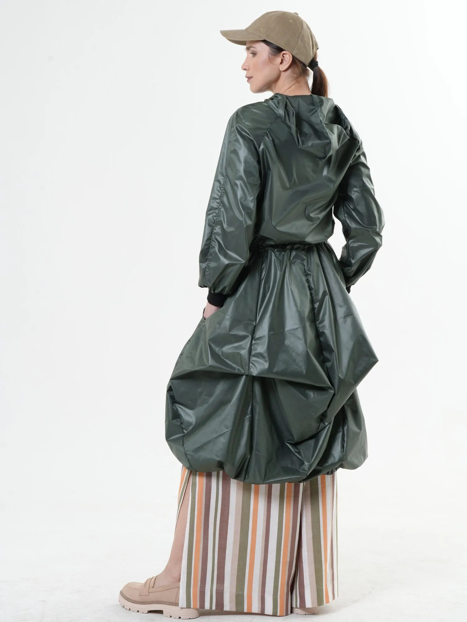 Asymmetric Hooded Raincoat In Green