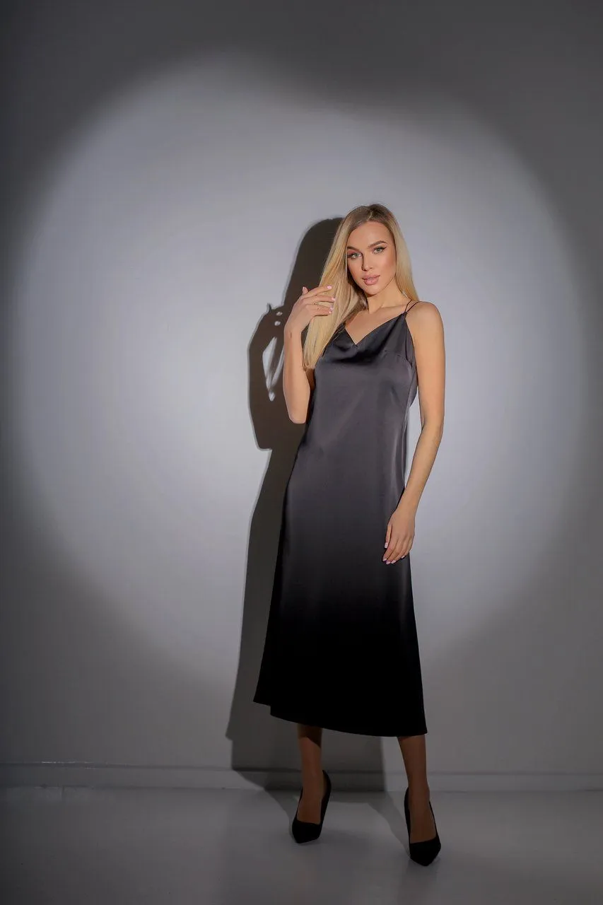 Black Slip Satin Backless Dress