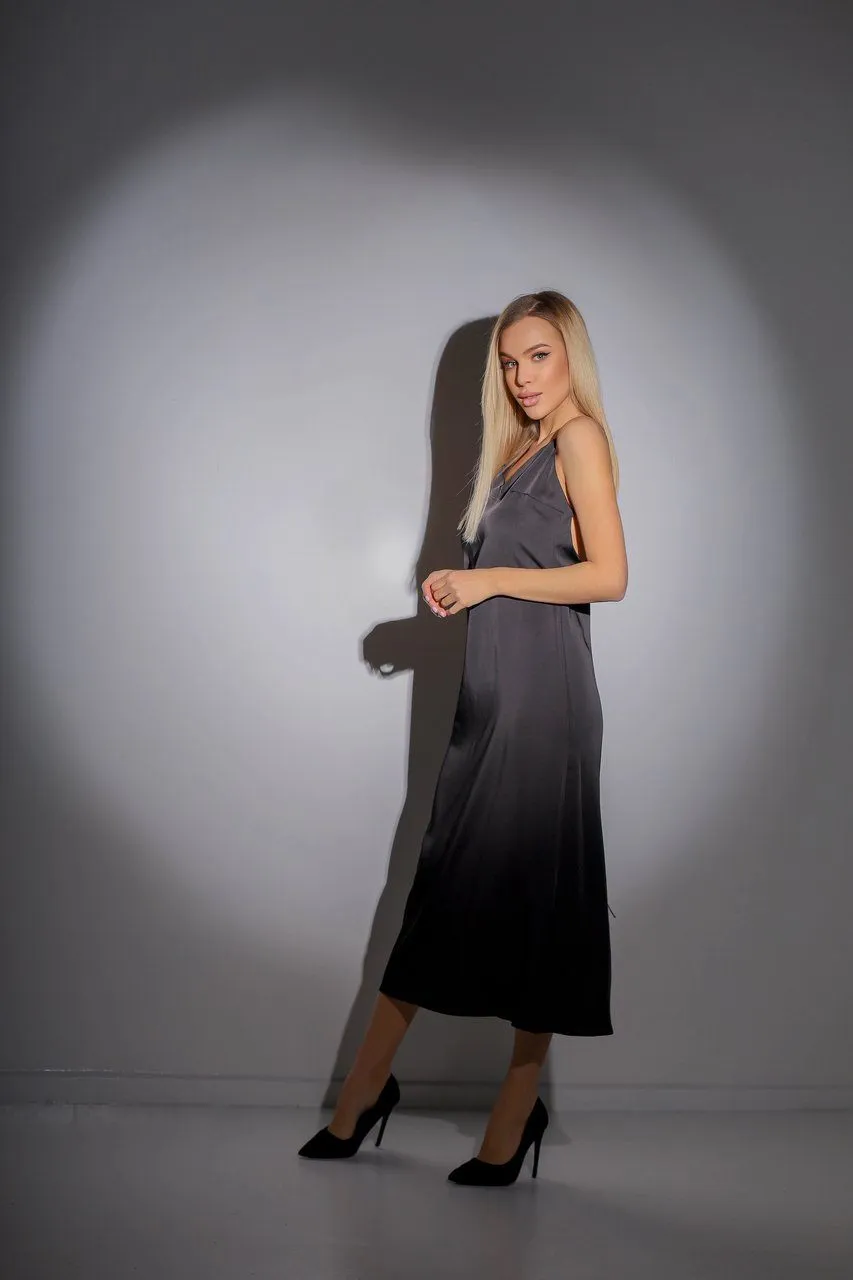 Black Slip Satin Backless Dress