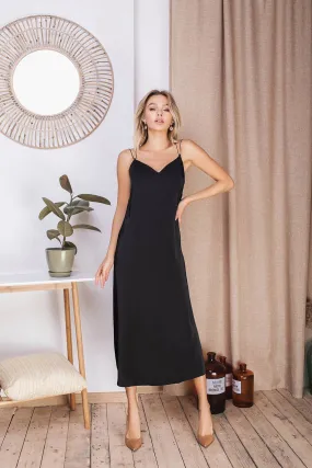 Black Slip Satin Backless Dress