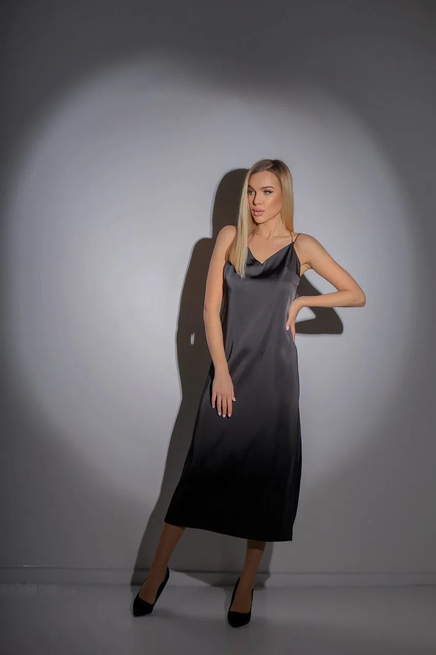 Black Slip Satin Backless Dress