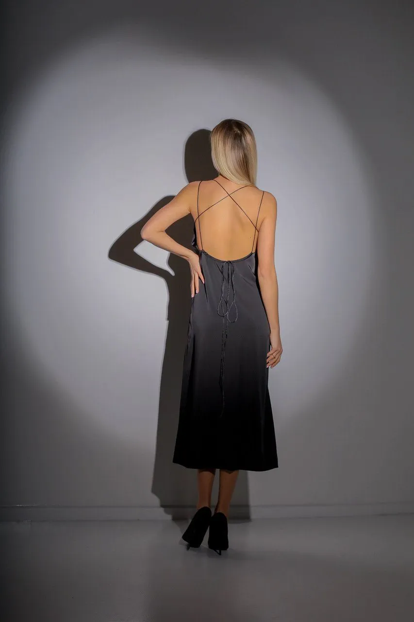 Black Slip Satin Backless Dress
