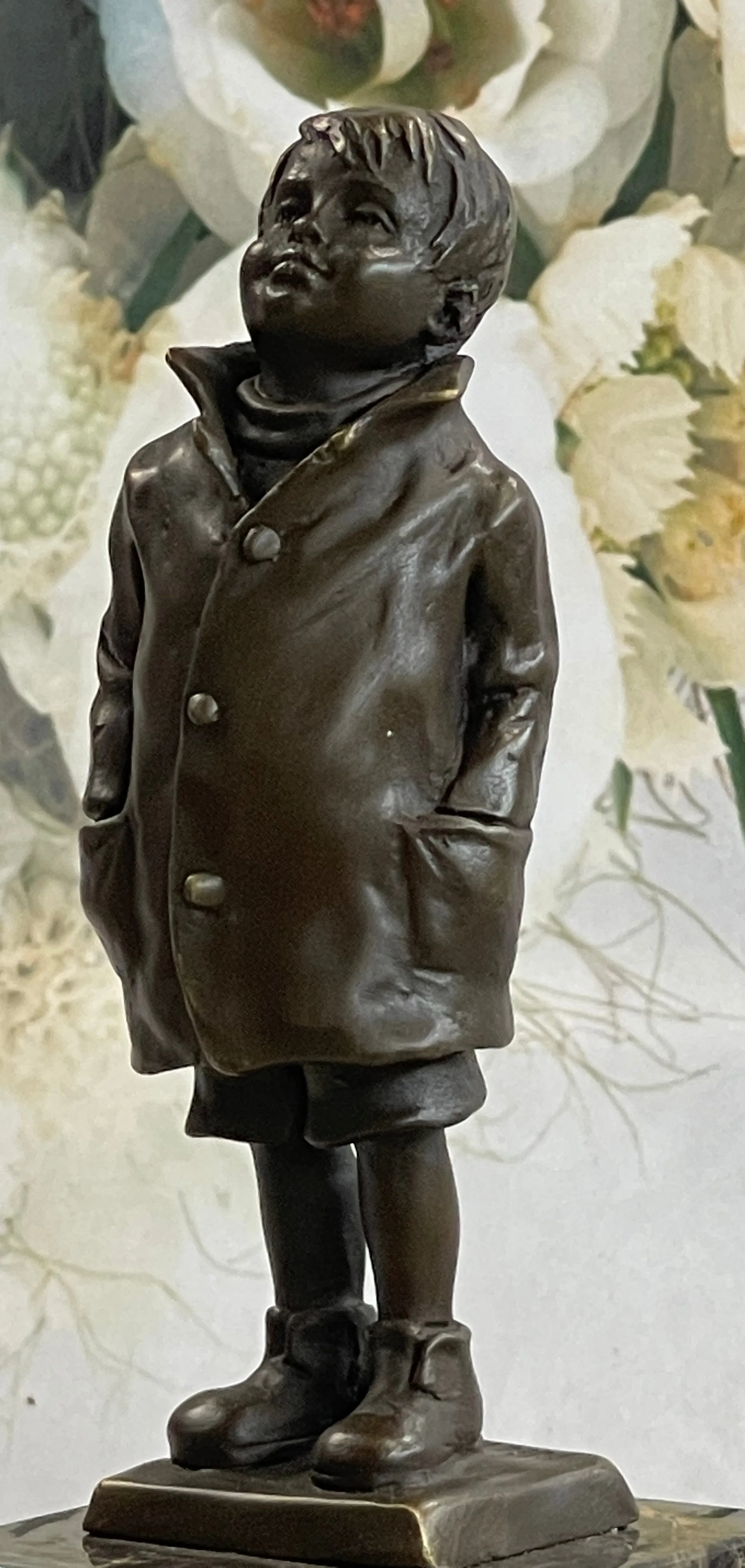 Boy in Rain Genuine Bronze Sculpture Bookend Book End Figurine Hot Cast Figure