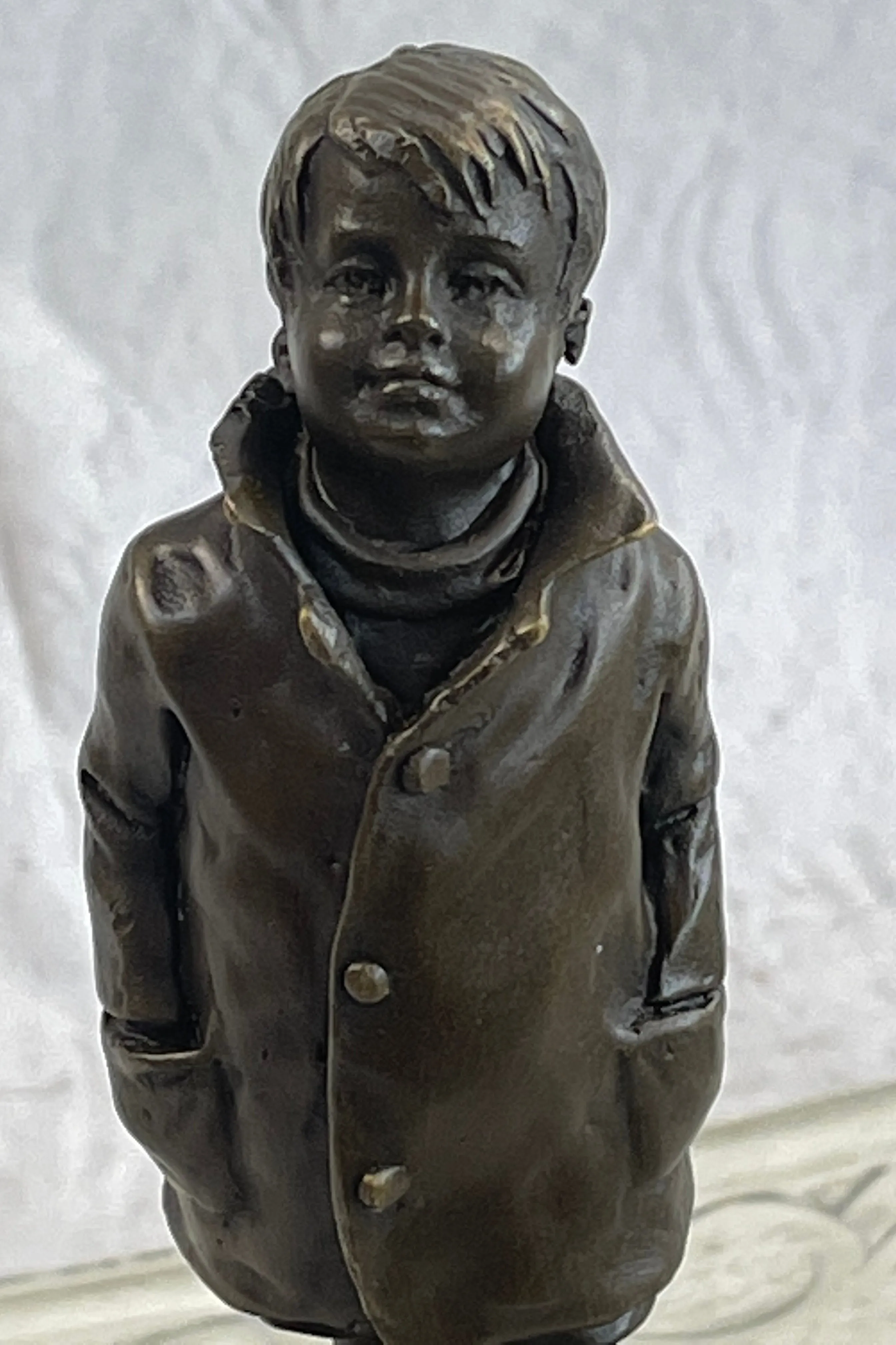 Boy in Rain Genuine Bronze Sculpture Bookend Book End Figurine Hot Cast Figure