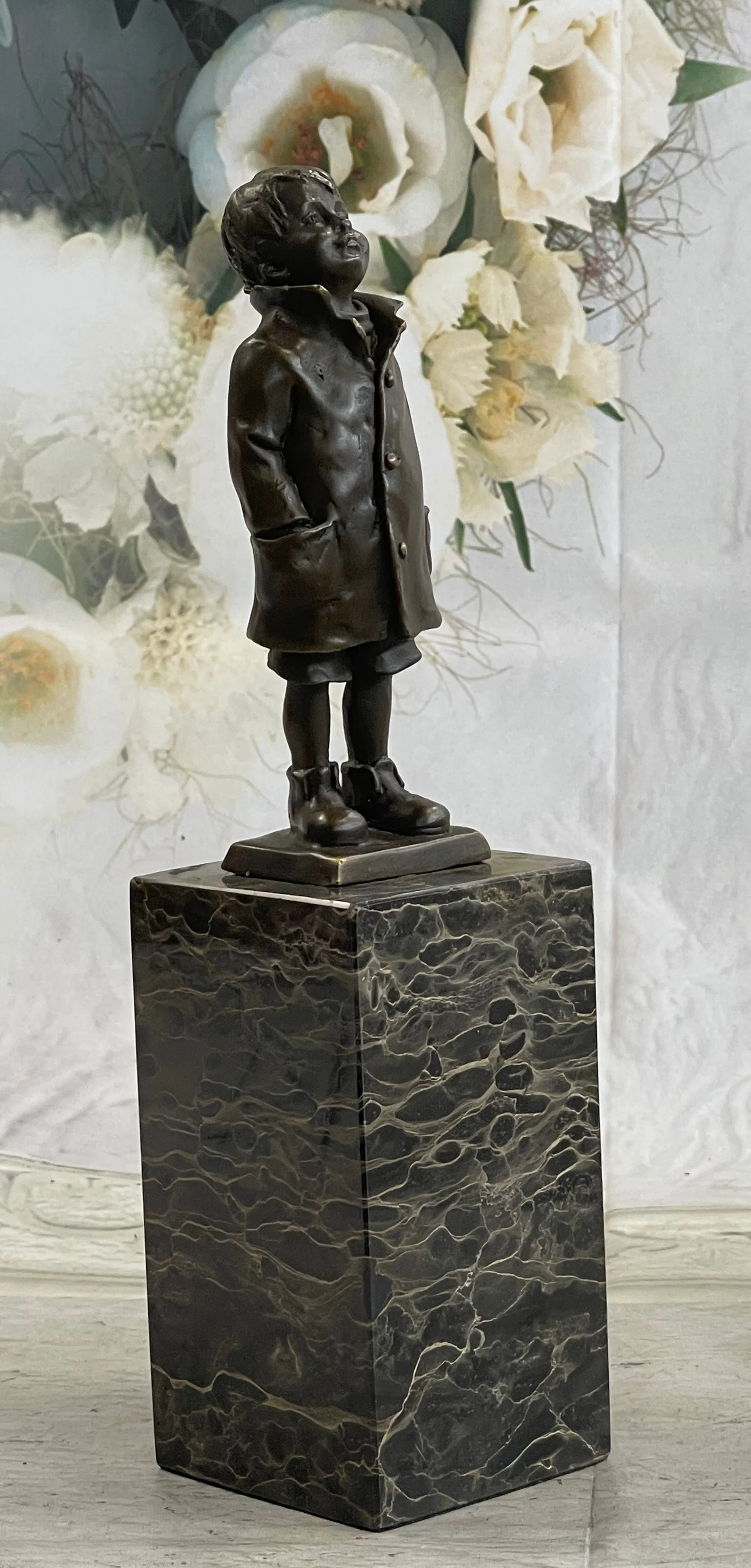 Boy in Rain Genuine Bronze Sculpture Bookend Book End Figurine Hot Cast Figure