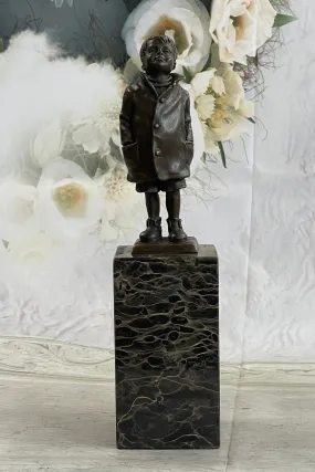 Boy in Rain Genuine Bronze Sculpture Bookend Book End Figurine Hot Cast Figure