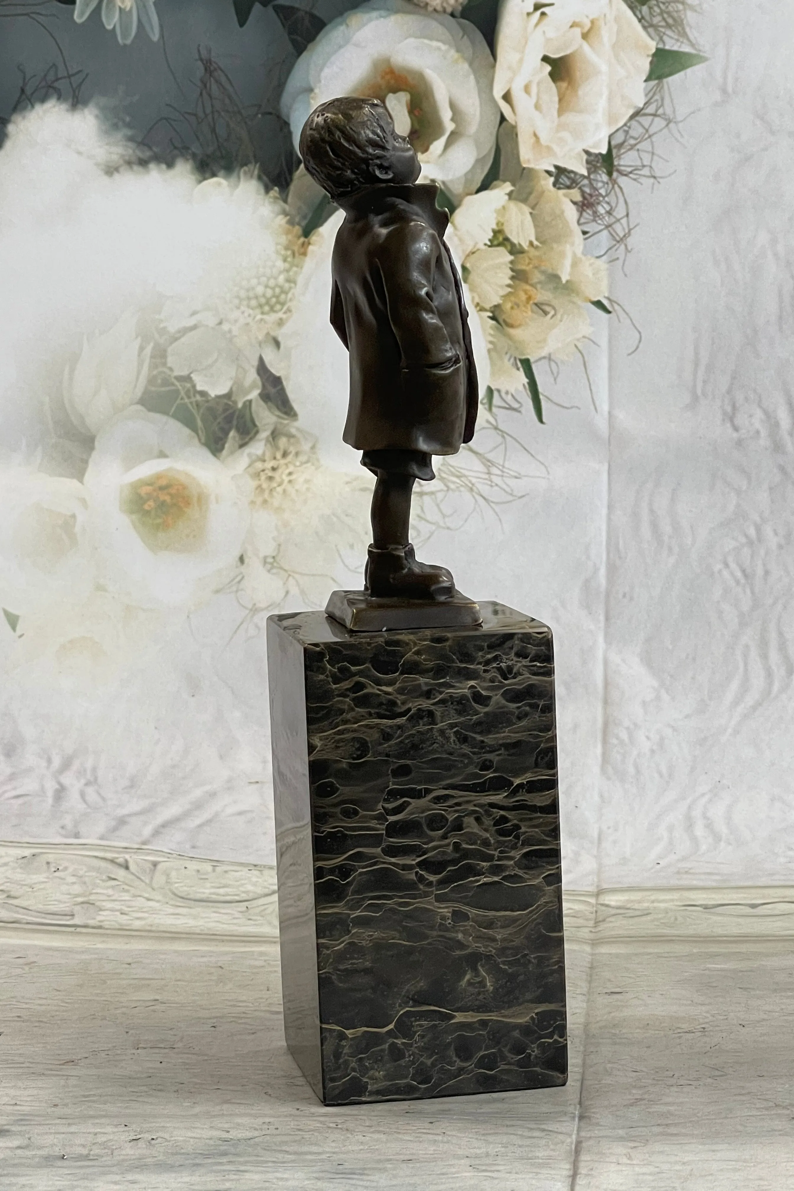 Boy in Rain Genuine Bronze Sculpture Bookend Book End Figurine Hot Cast Figure
