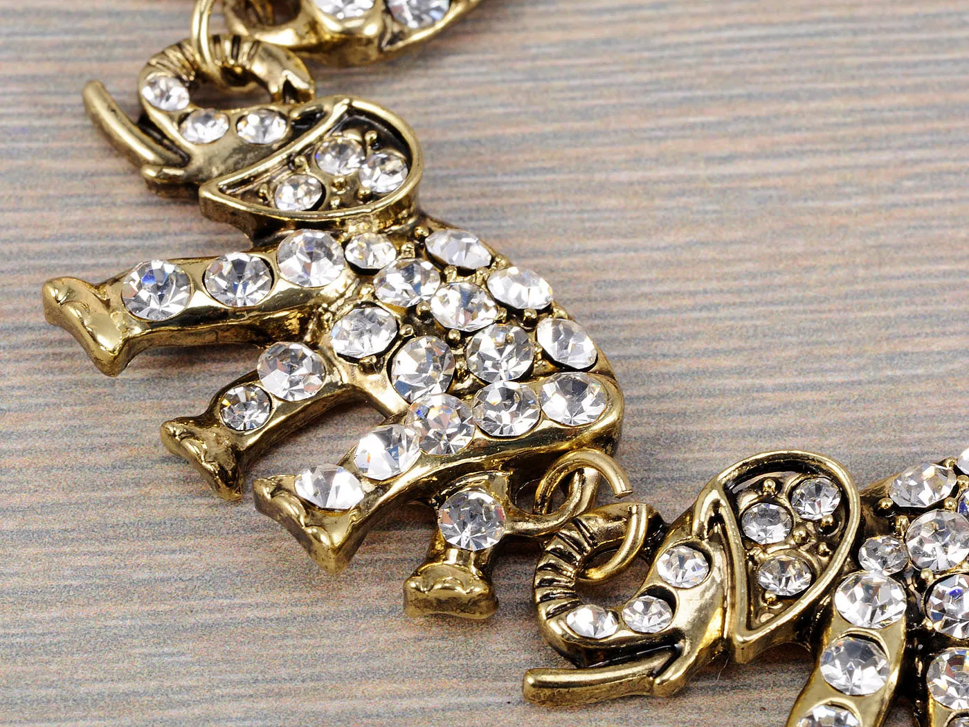 Bronze Three Linked Elephants Embellished Necklace