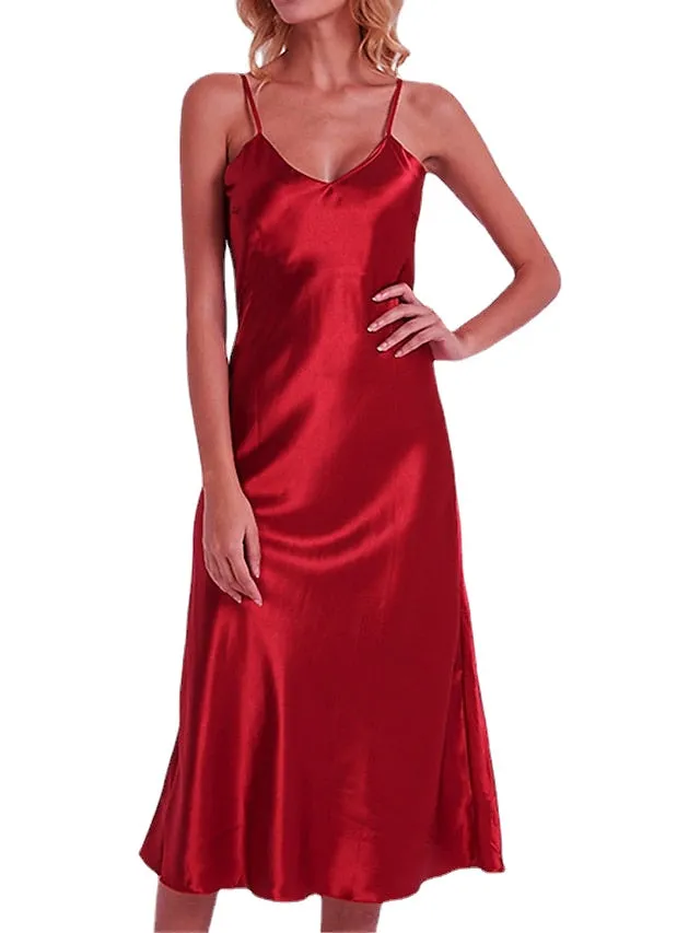 Casual Backless Solid Color Midi Dress with Straps for Home Lounge