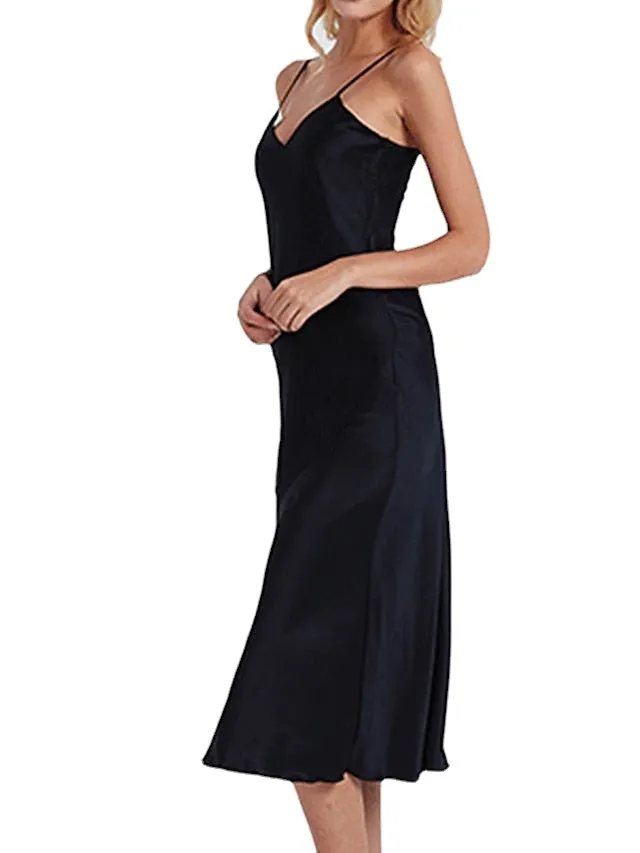 Casual Backless Solid Color Midi Dress with Straps for Home Lounge