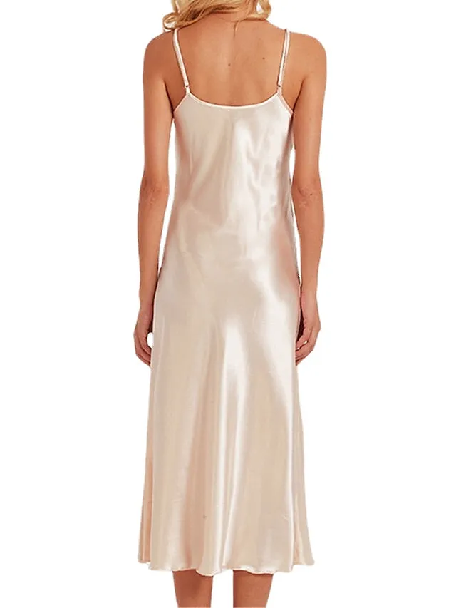 Casual Backless Solid Color Midi Dress with Straps for Home Lounge