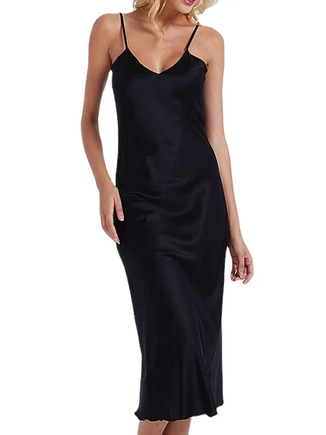Casual Backless Solid Color Midi Dress with Straps for Home Lounge