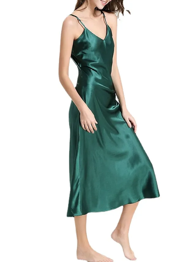 Casual Backless Solid Color Midi Dress with Straps for Home Lounge
