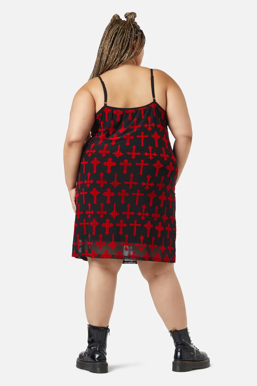 Curve Vowed Flocked Mesh Dress