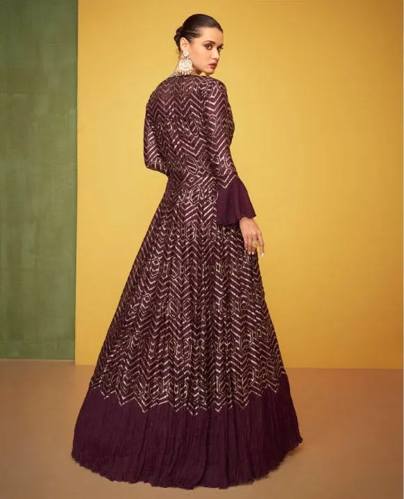 Elegant Maroon colored Gowns with Jacket - Rent