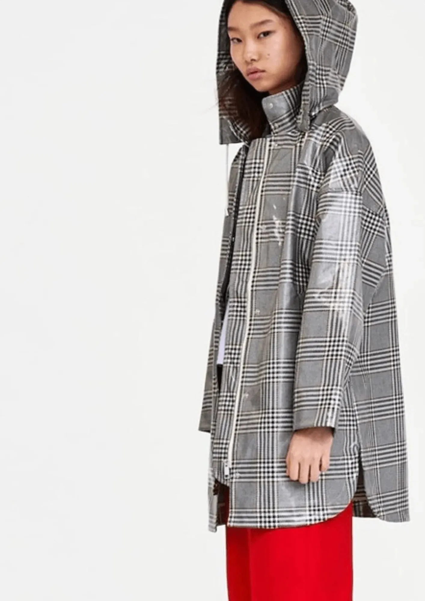 GREY CHECKED RAINCOAT