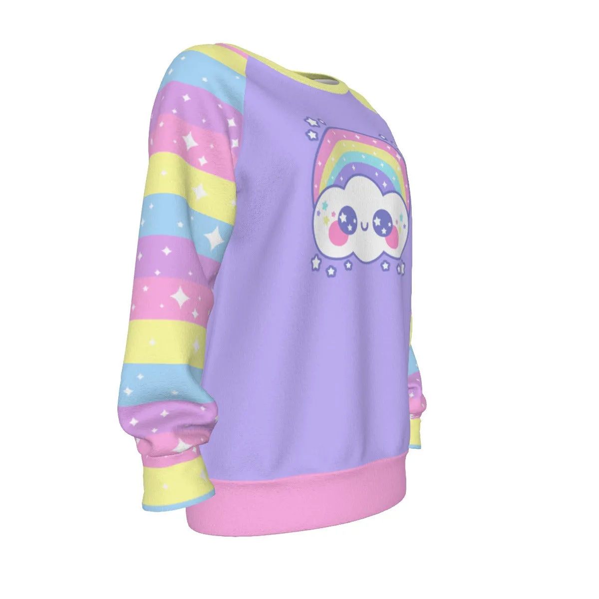 Happy Rainbow Cloud Purple Women's Raglan Sleeve Sweatshirt