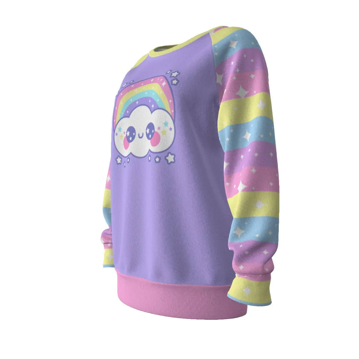 Happy Rainbow Cloud Purple Women's Raglan Sleeve Sweatshirt
