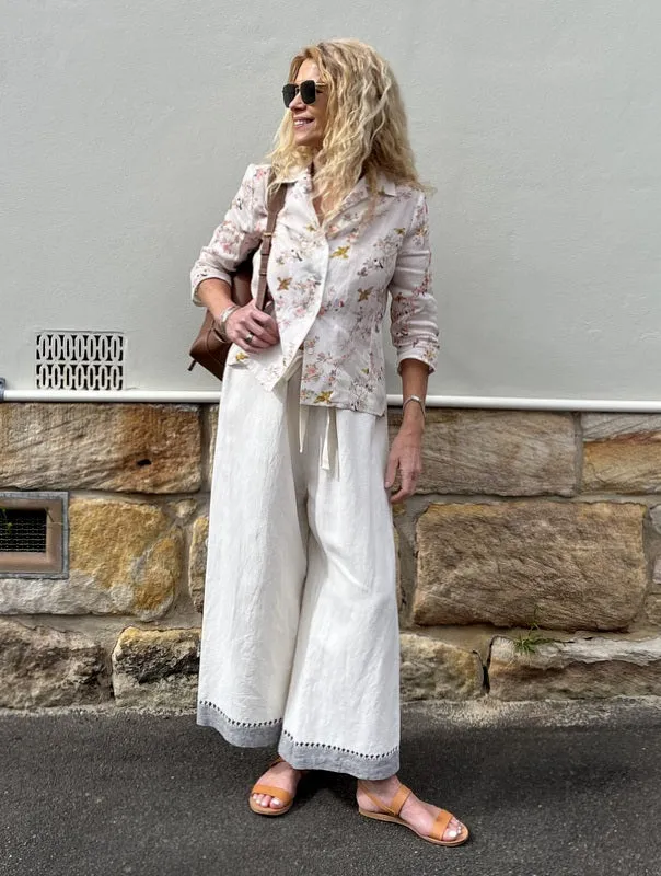 Jiva Fitted Shirt - Golden Bird Print - Ramie