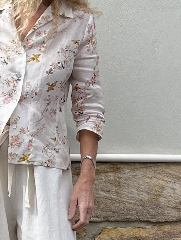Jiva Fitted Shirt - Golden Bird Print - Ramie