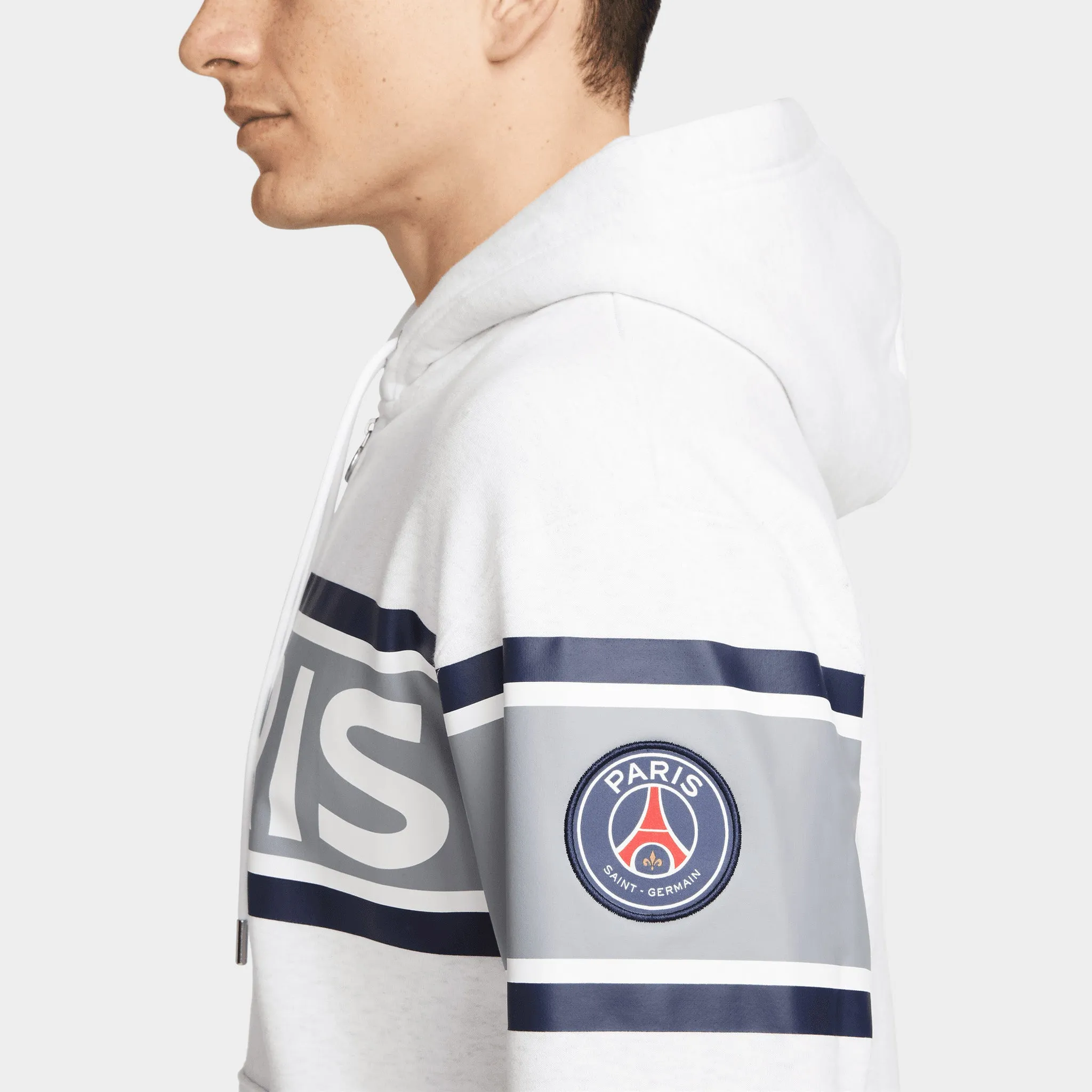 Jordan Paris Saint-Germain Full-Zip Fleece Hoodie Birch Heather / University Red