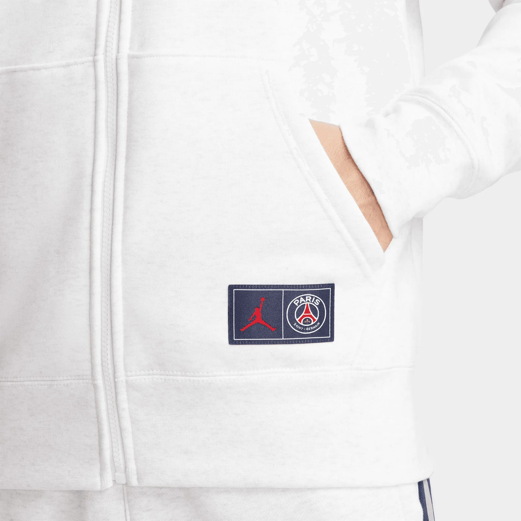 Jordan Paris Saint-Germain Full-Zip Fleece Hoodie Birch Heather / University Red