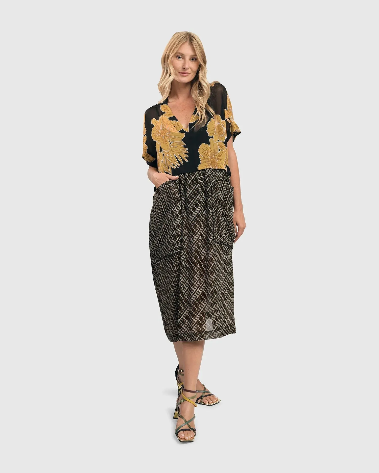Lanai Chiffon Shift Dress, Gold