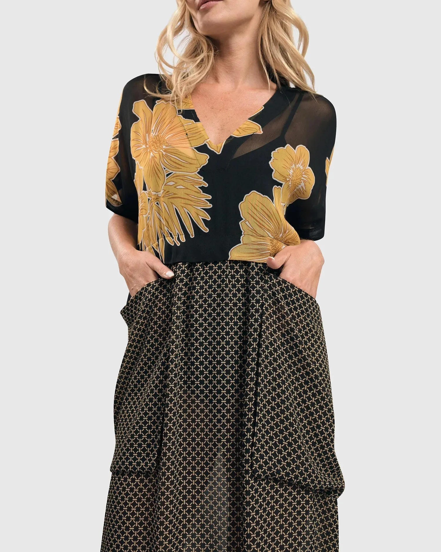 Lanai Chiffon Shift Dress, Gold