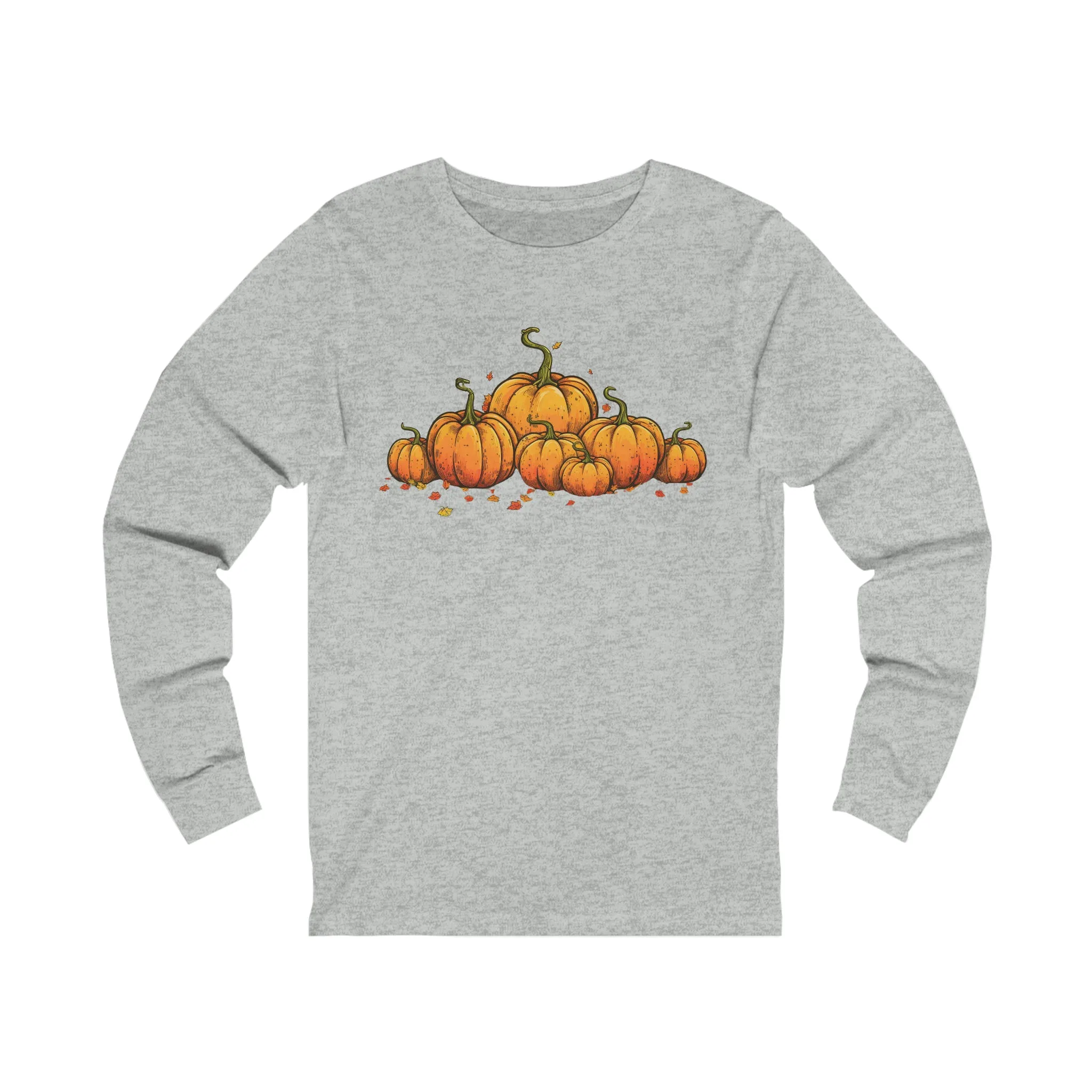 Long Sleeve T-shirt with Row of Vintage Pumpkins - Simple Design - Multiple Color Options